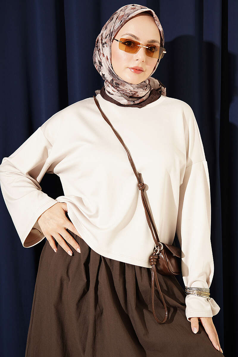 Basic Wide-Sleeve Blouse - Stone