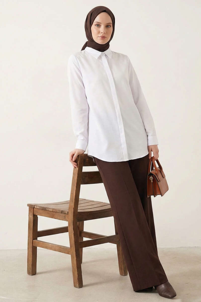 Basic Shirt with Concealed Buttons - White