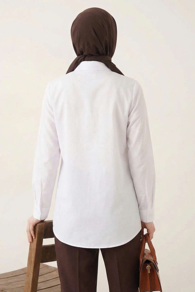 Basic Shirt with Concealed Buttons - White