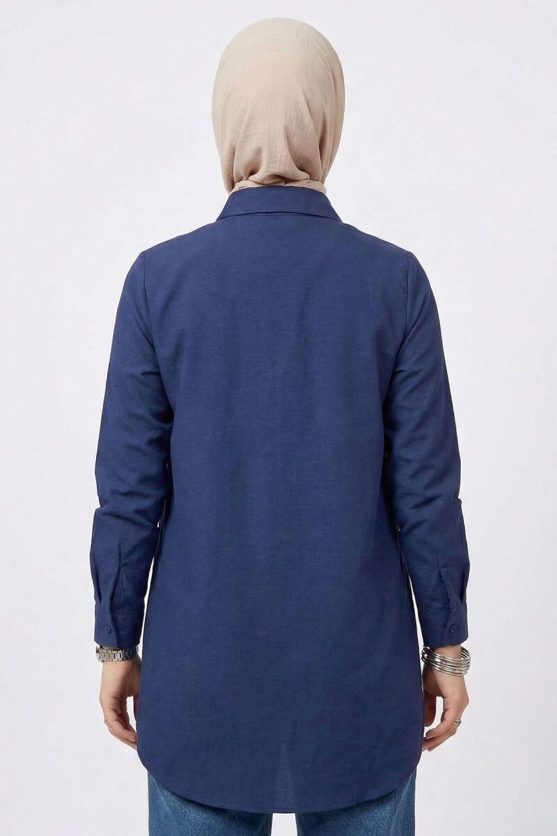 Basic Shirt with Concealed Buttons - Navy