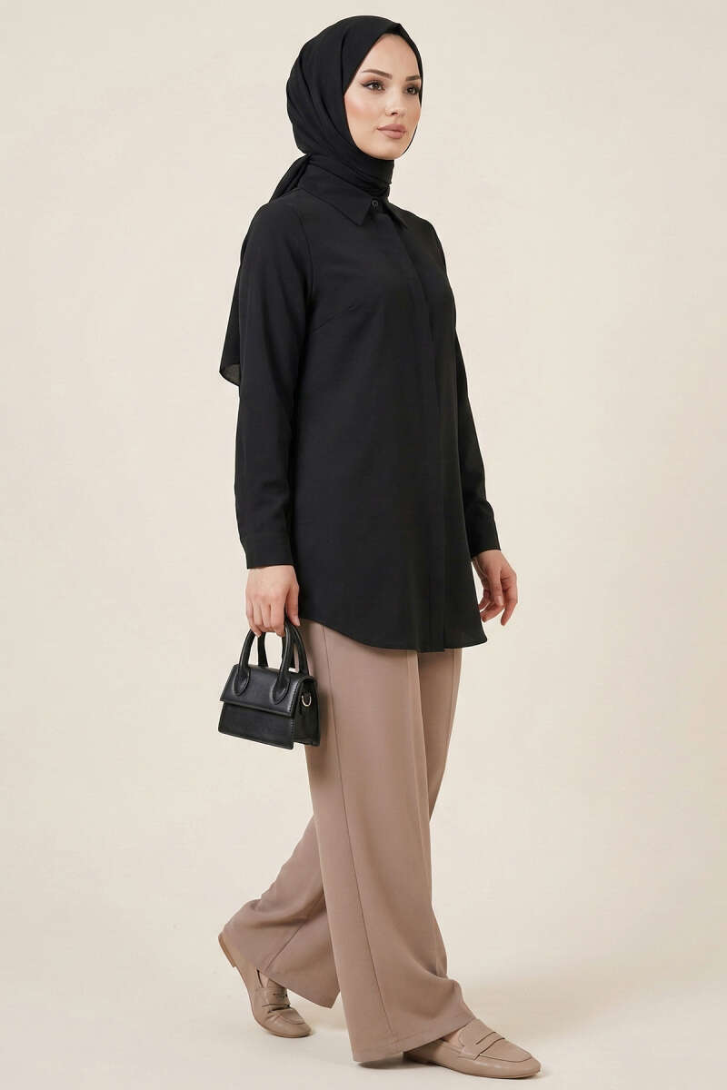 Basic Shirt with Concealed Buttons - Black