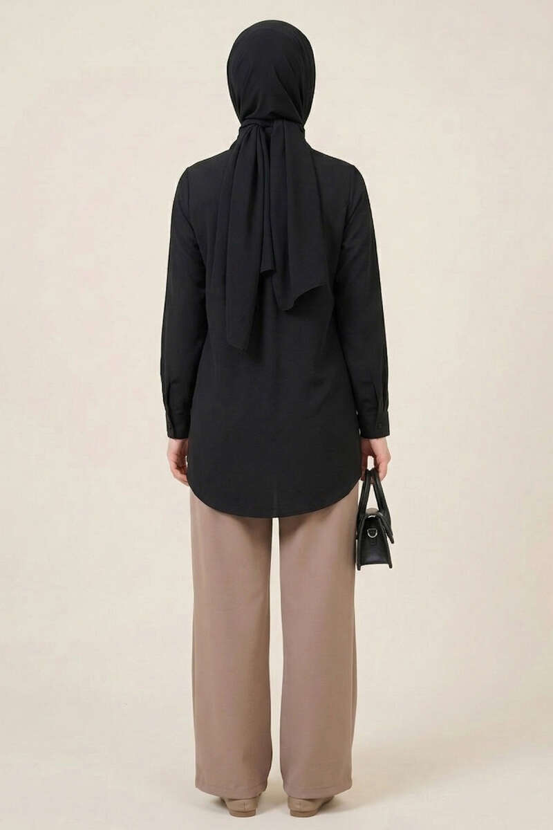 Basic Shirt with Concealed Buttons - Black