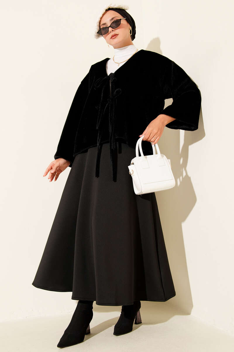 Basic Brushed Jacket with Cord Detail - Black
