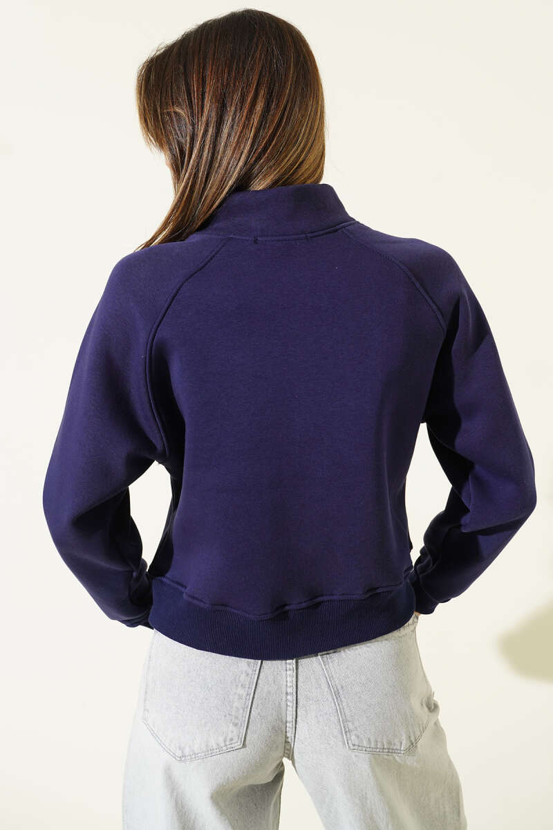 Basic Short Zip-Front Cardigan - Navy