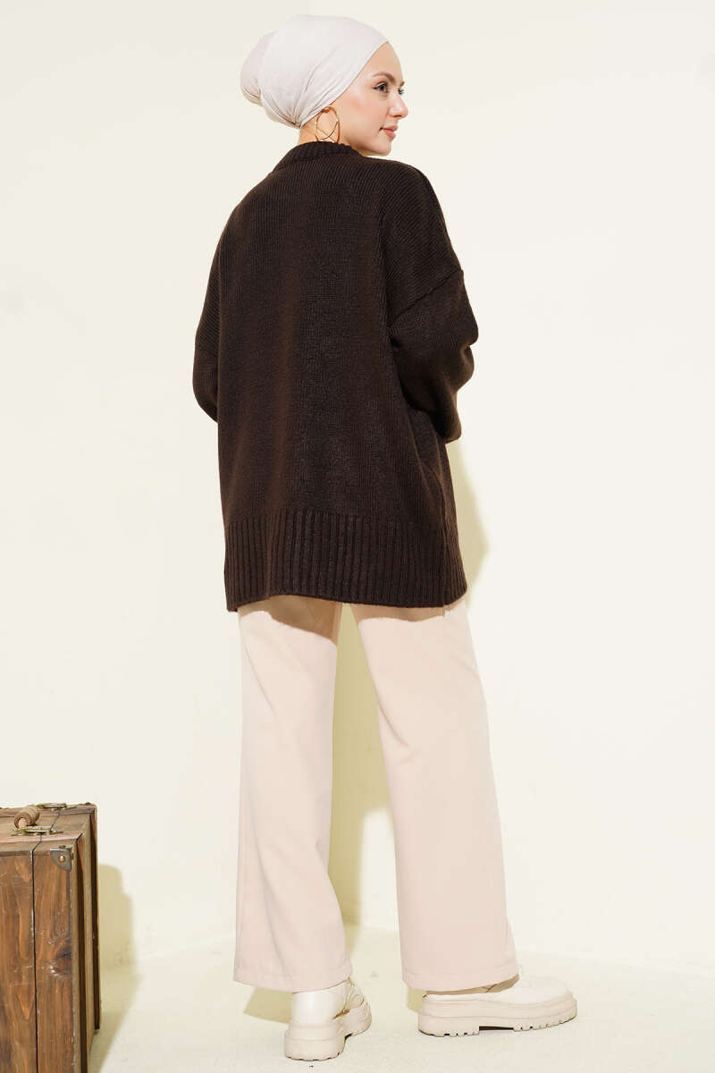 Basic Oversized Knit Tunic - Dark Brown