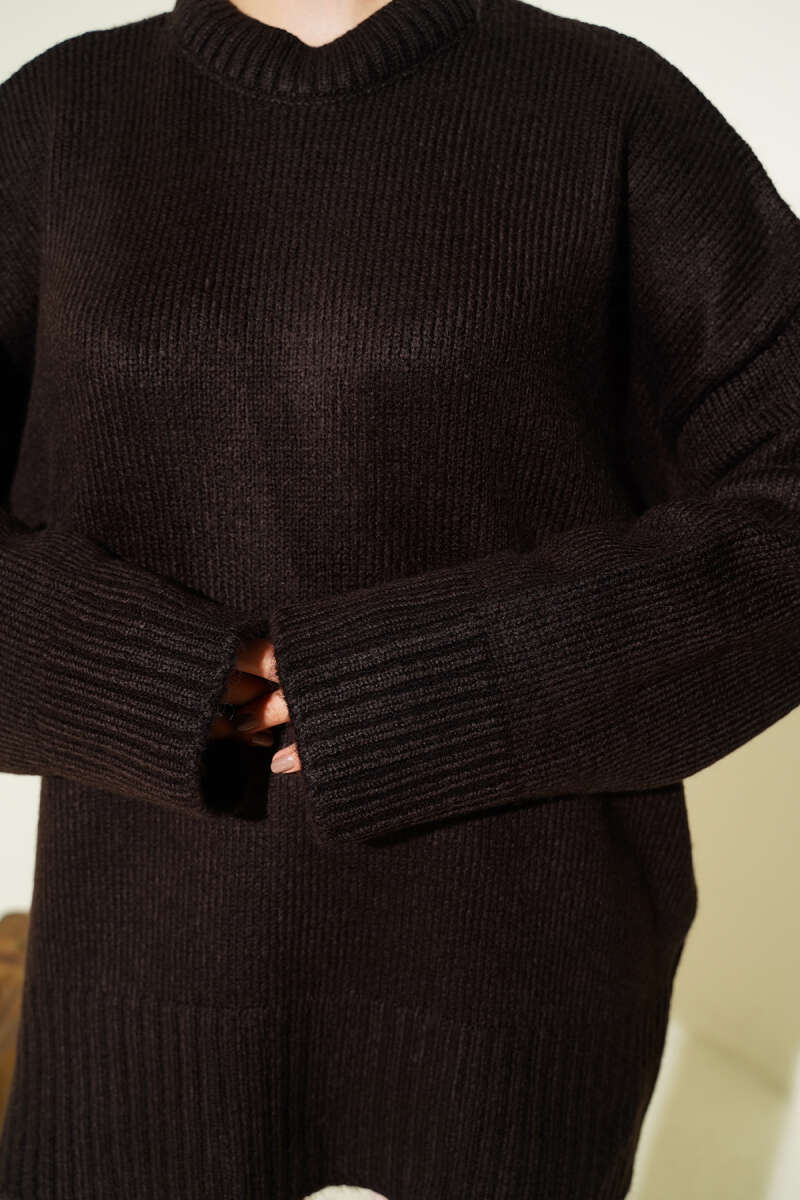 Basic Oversized Knit Tunic - Dark Brown