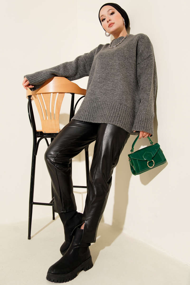 Basic Oversized Knit Tunic - Smoke Grey