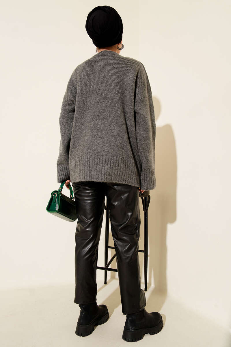 Basic Oversized Knit Tunic - Smoke Grey