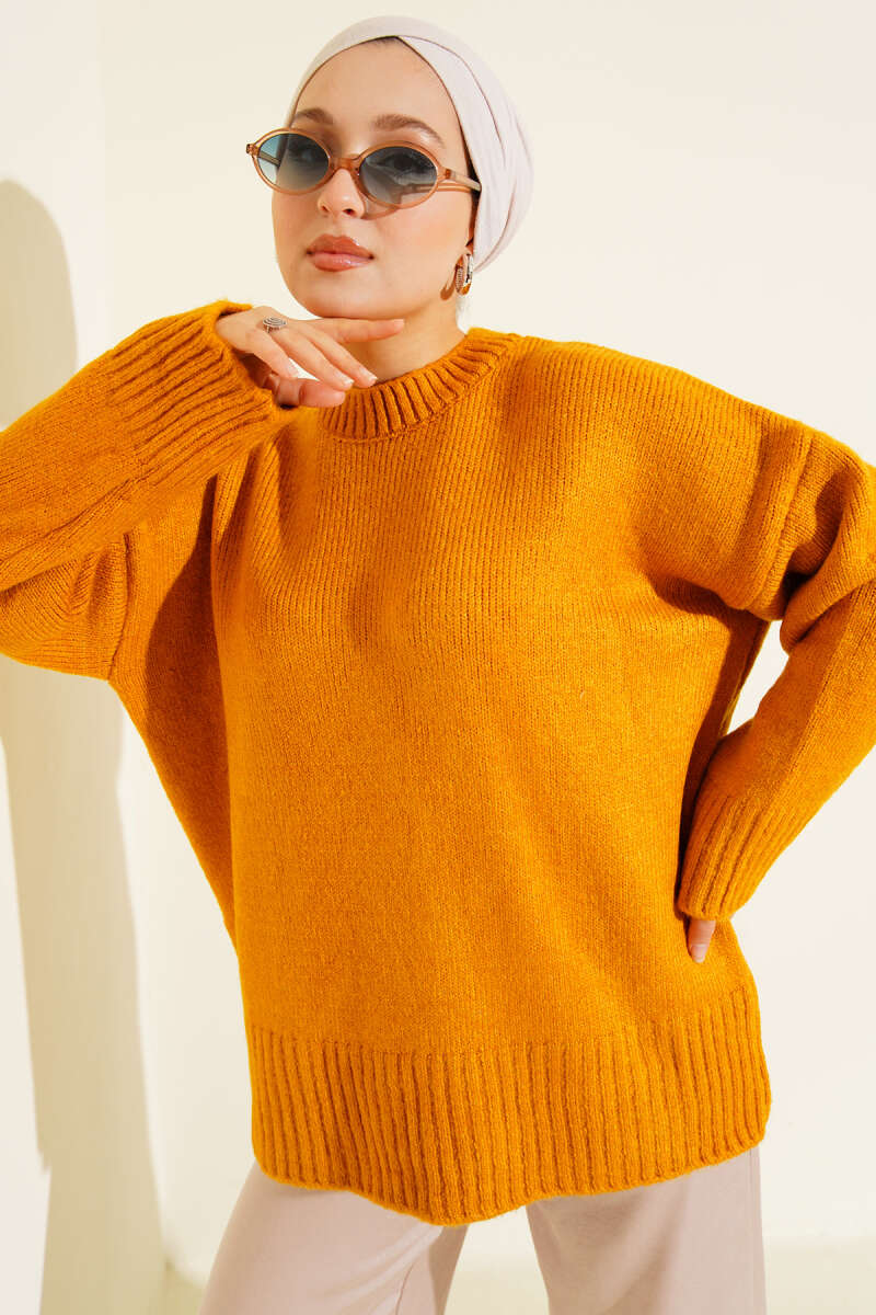 Basic Oversized Knit Tunic - Mustard