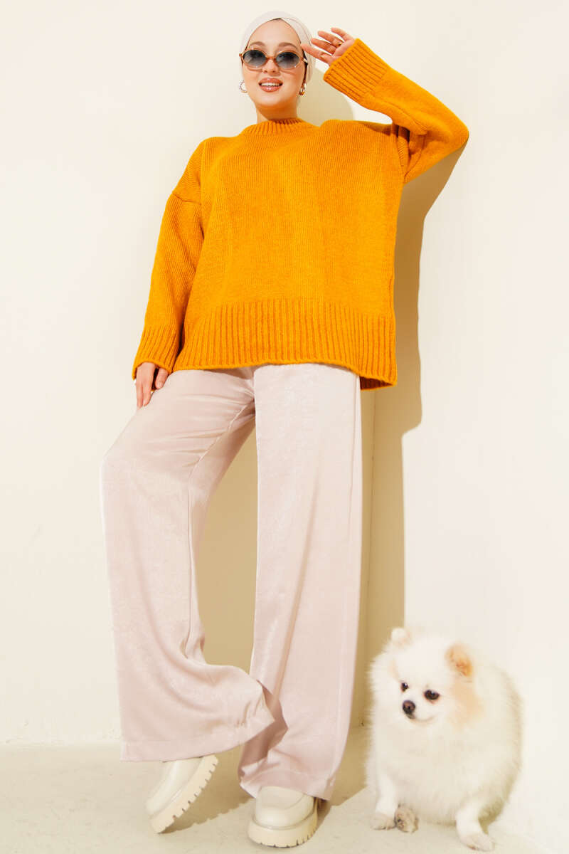 Basic Oversized Knit Tunic - Mustard
