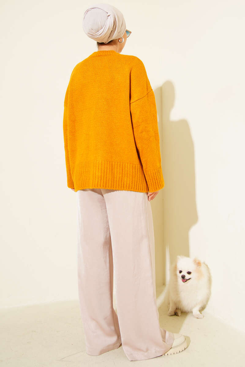 Basic Oversized Knit Tunic - Mustard