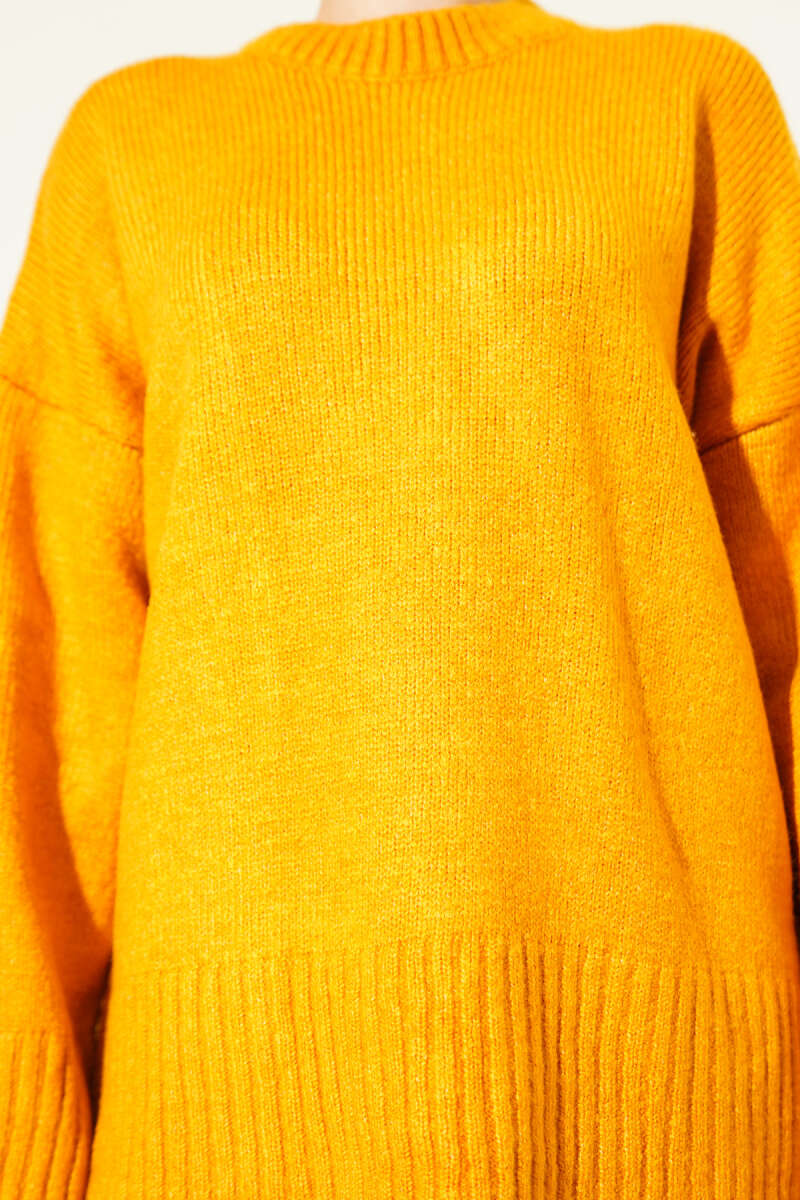 Basic Oversized Knit Tunic - Mustard