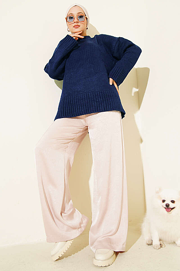 Basic Oversized Knit Tunic - Navy