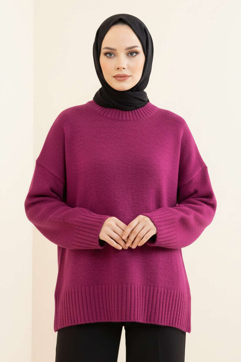 Basic Oversized Knit Tunic - Violet
