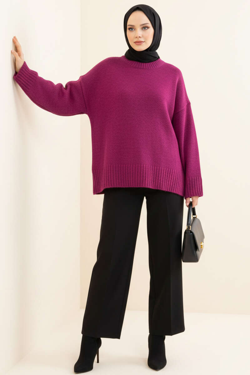 Basic Oversized Knit Tunic - Violet