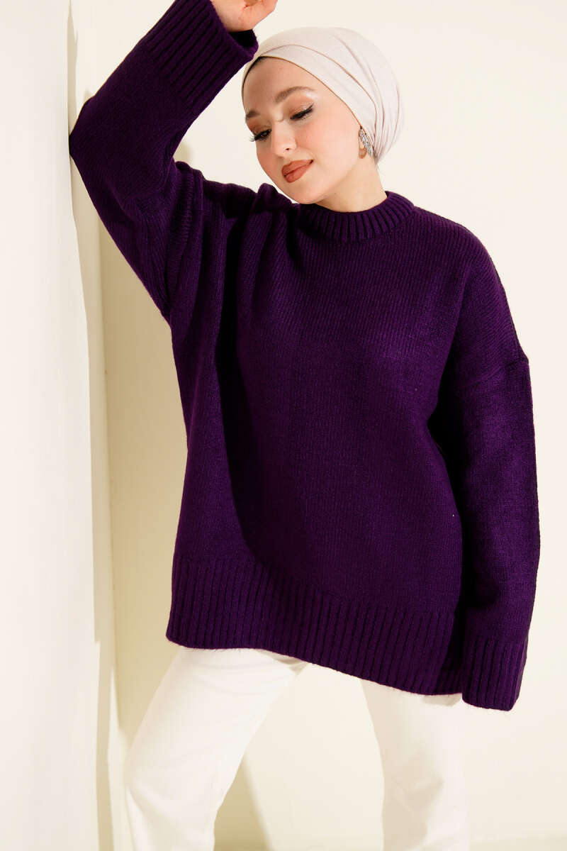 Basic Oversized Knit Tunic - Purple