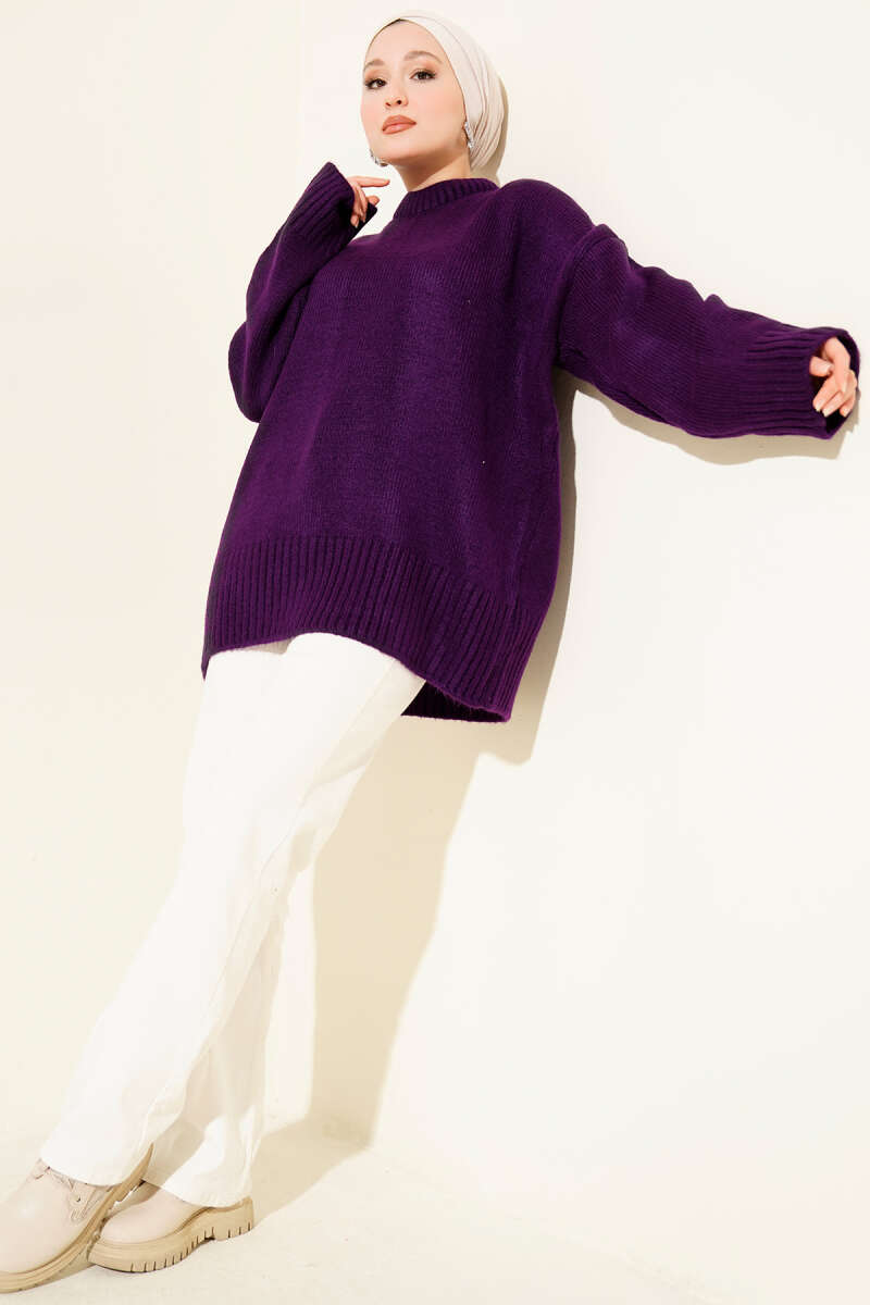Basic Oversized Knit Tunic - Purple