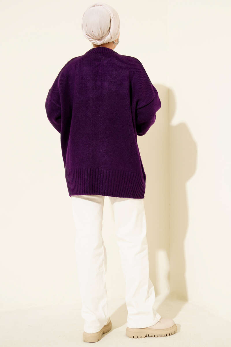 Basic Oversized Knit Tunic - Purple
