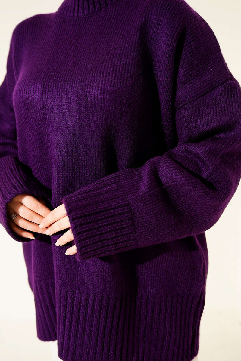 Basic Oversized Knit Tunic - Purple