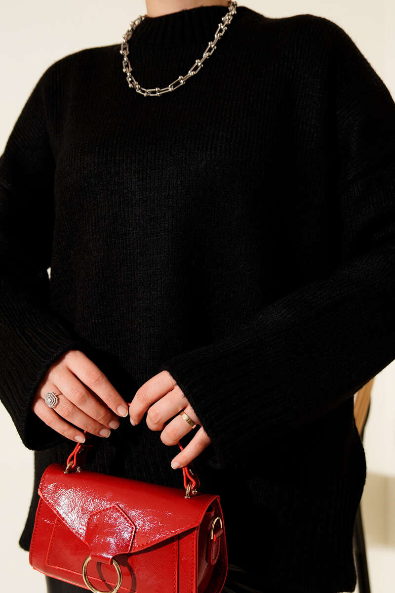 Basic Oversized Knit Tunic - Black