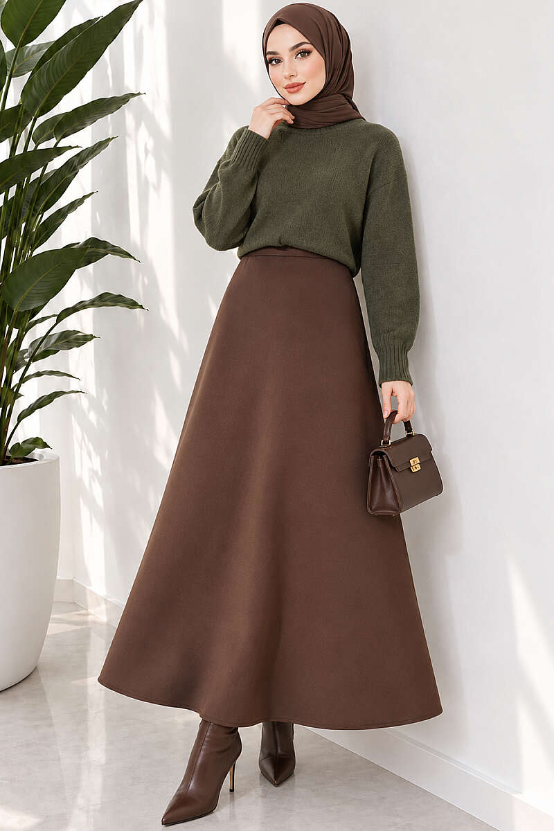Basic Scuba Pencil Skirt - Dark Brown