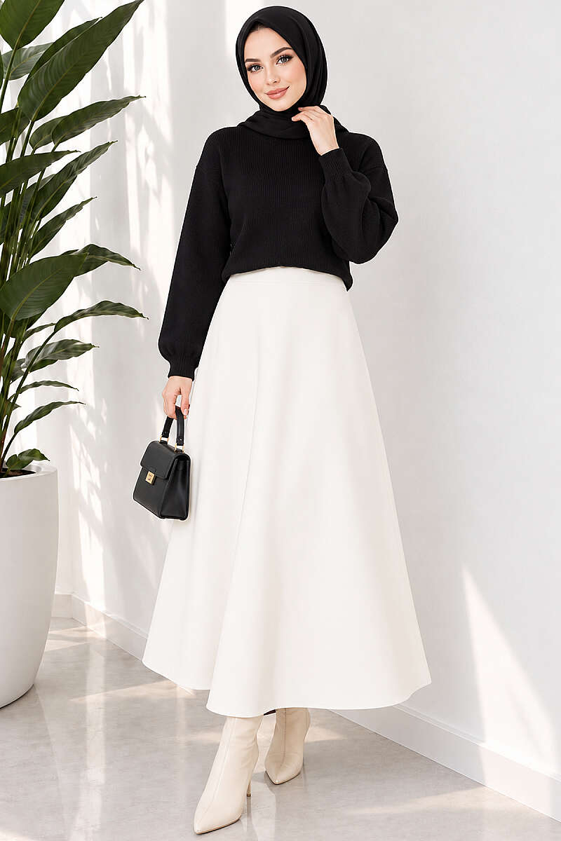 Basic Scuba Pencil Skirt - Ecru
