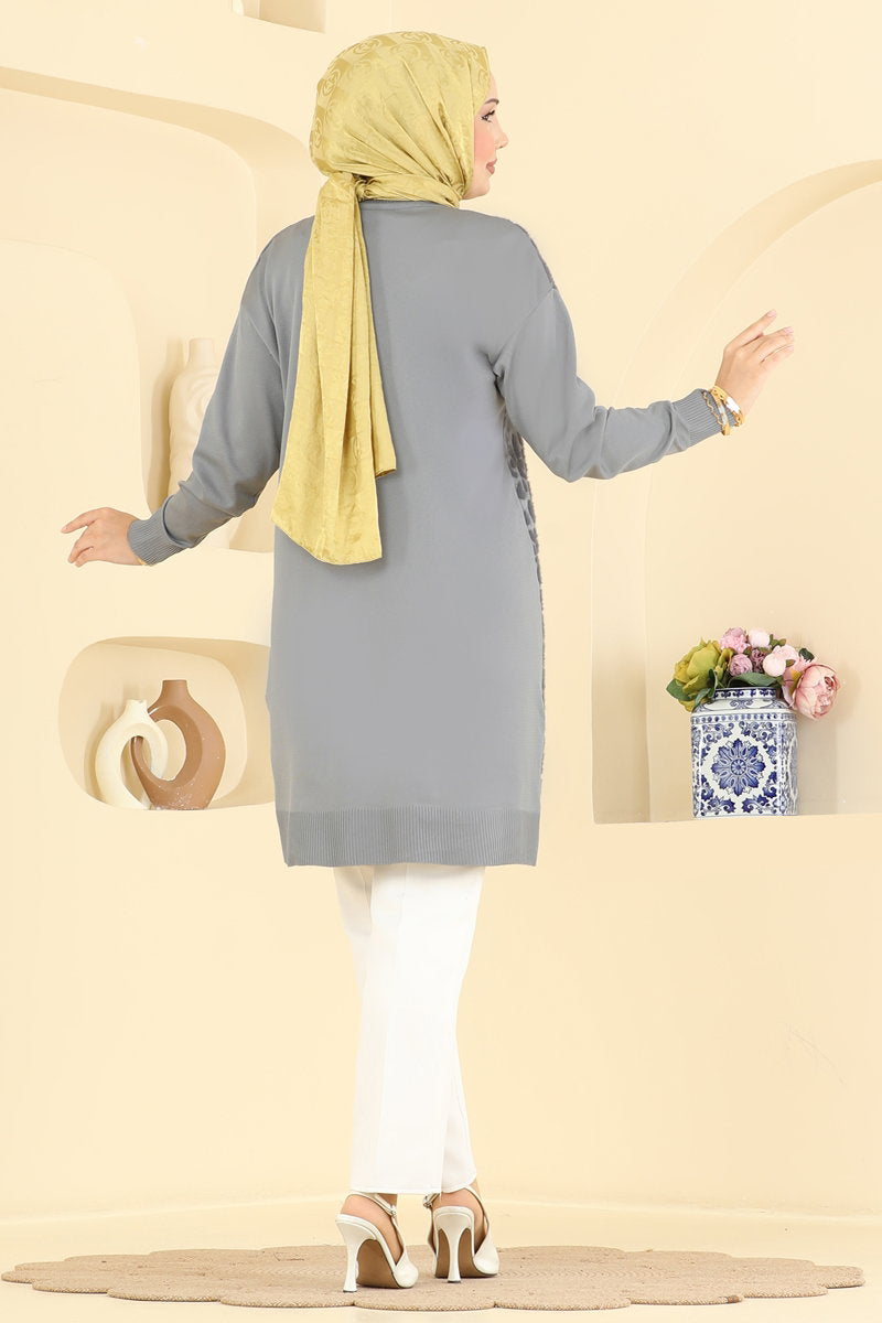 Print-Detail Mercerised Tunic - Grey