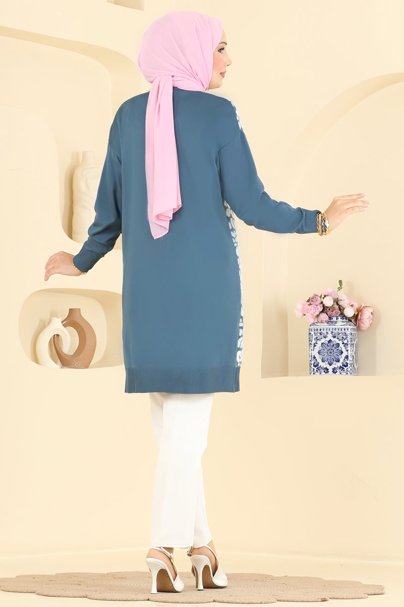 Print-Detail Mercerised Tunic - Indigo