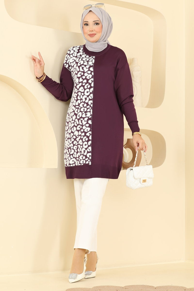Print-Detail Mercerised Tunic - Plum