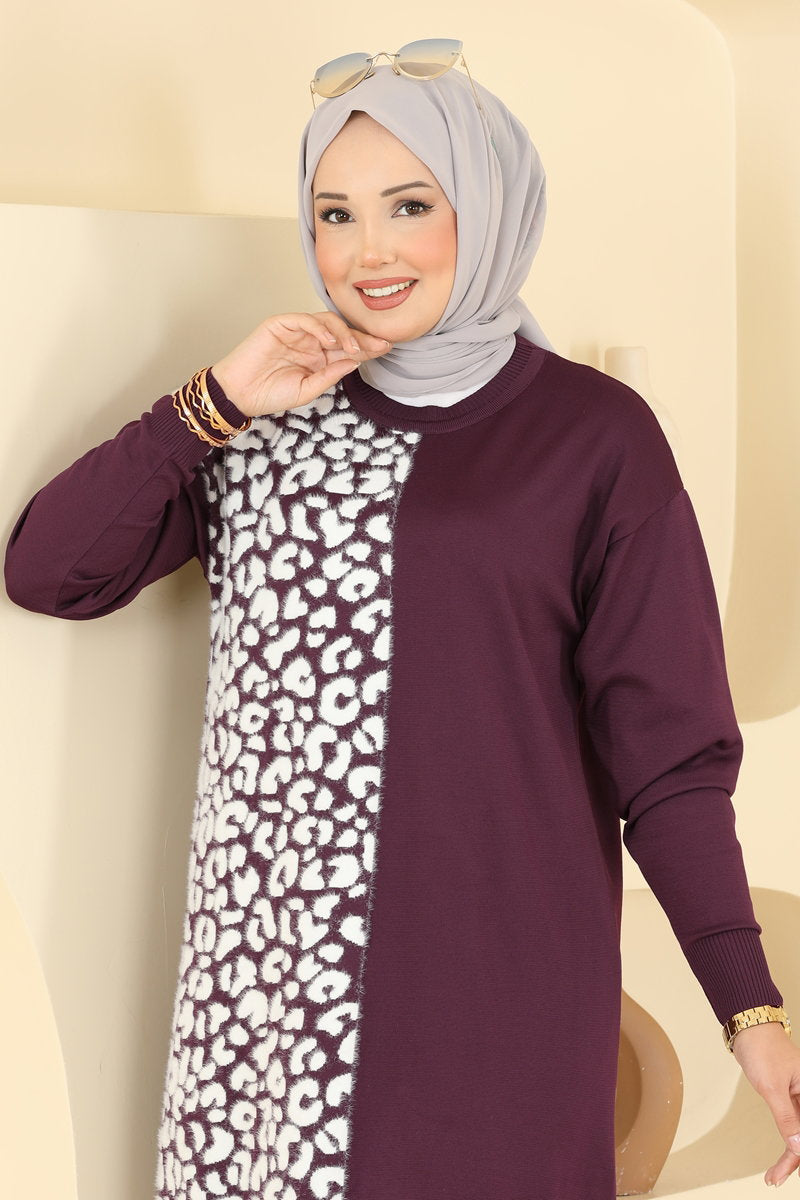 Print-Detail Mercerised Tunic - Plum