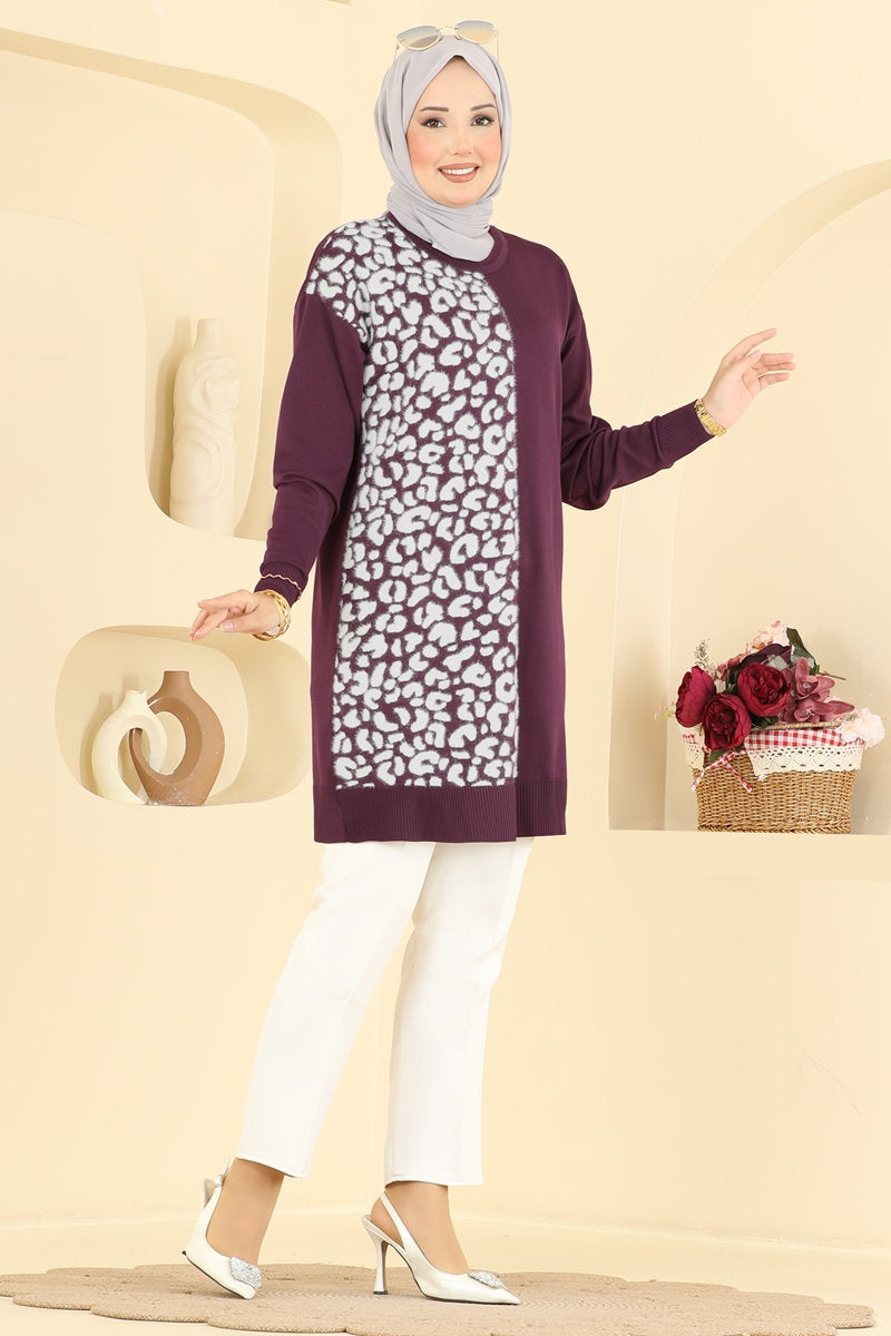 Print-Detail Mercerised Tunic - Plum