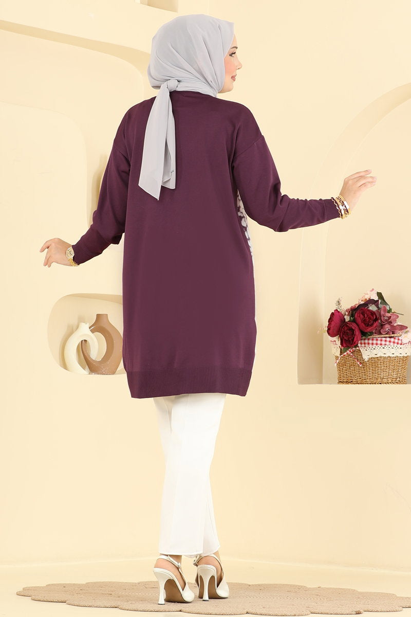 Print-Detail Mercerised Tunic - Plum