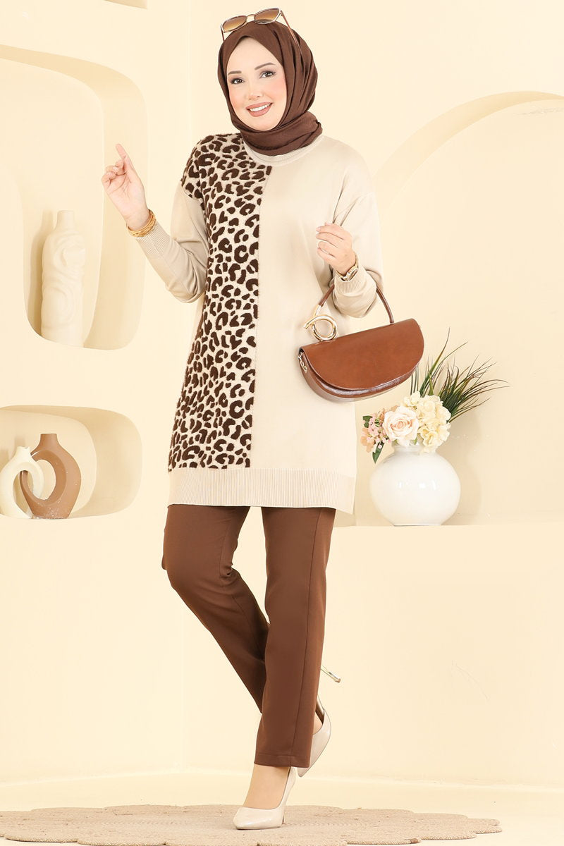 Print-Detail Mercerised Tunic - Stone