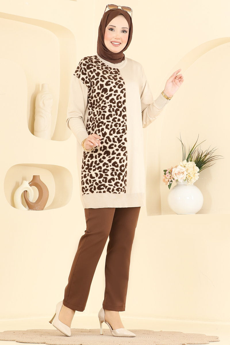 Print-Detail Mercerised Tunic - Stone