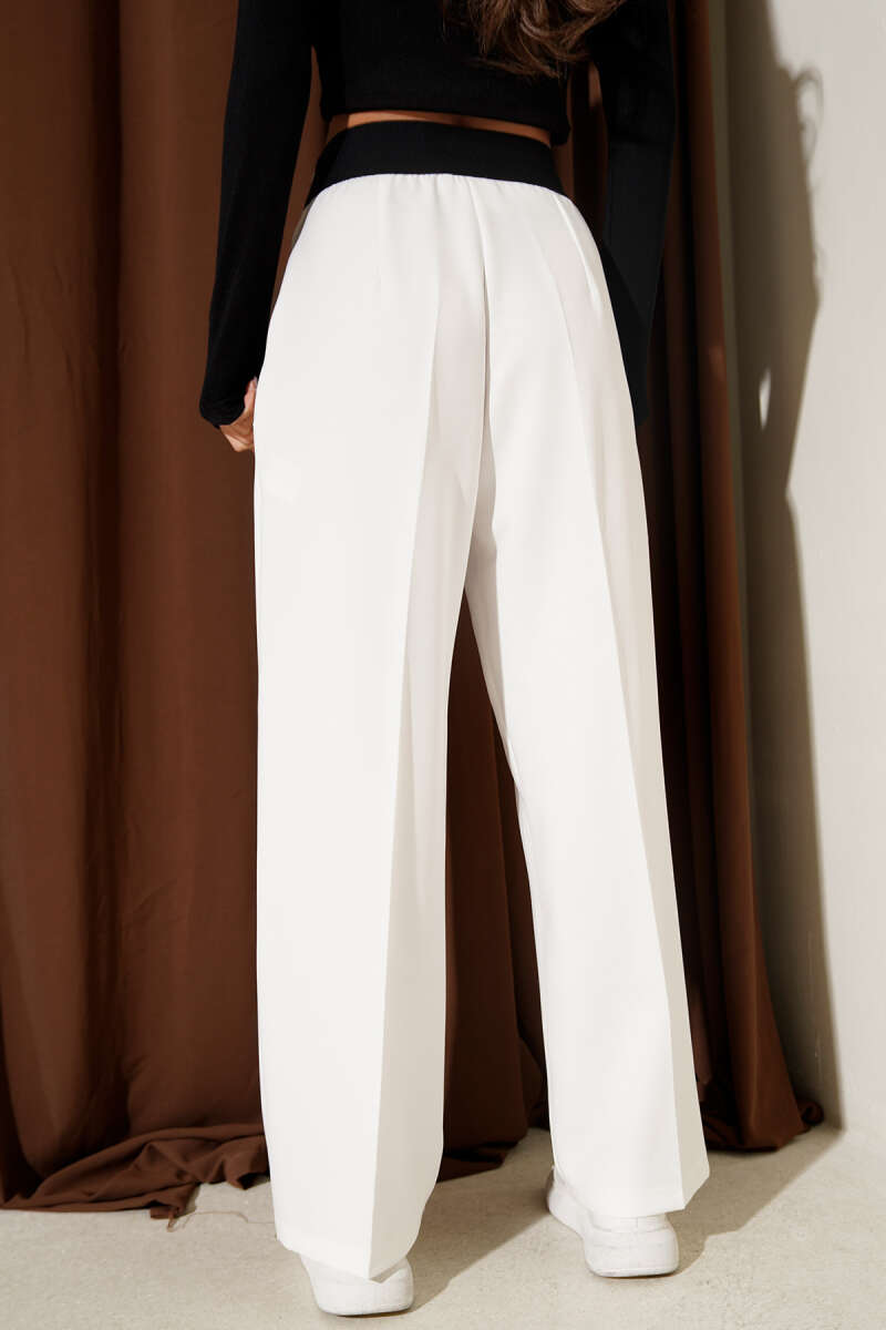 Printed Palazzo Pants with Elastic Waist - Ecru