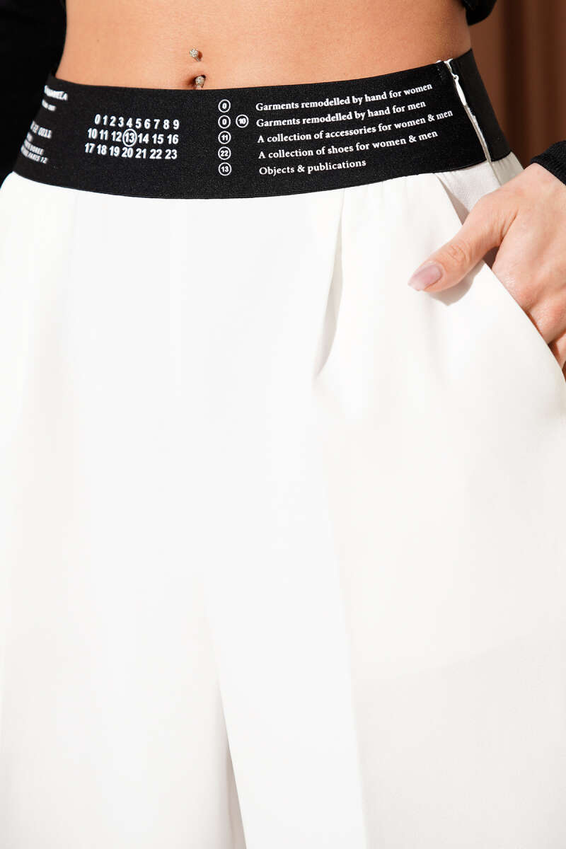 Printed Palazzo Pants with Elastic Waist - Ecru