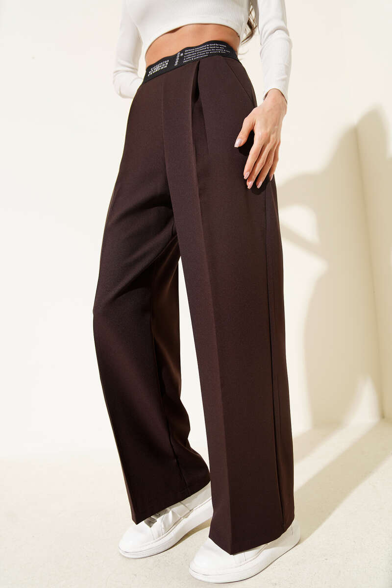 Printed Palazzo Pants with Elastic Waist - Brown