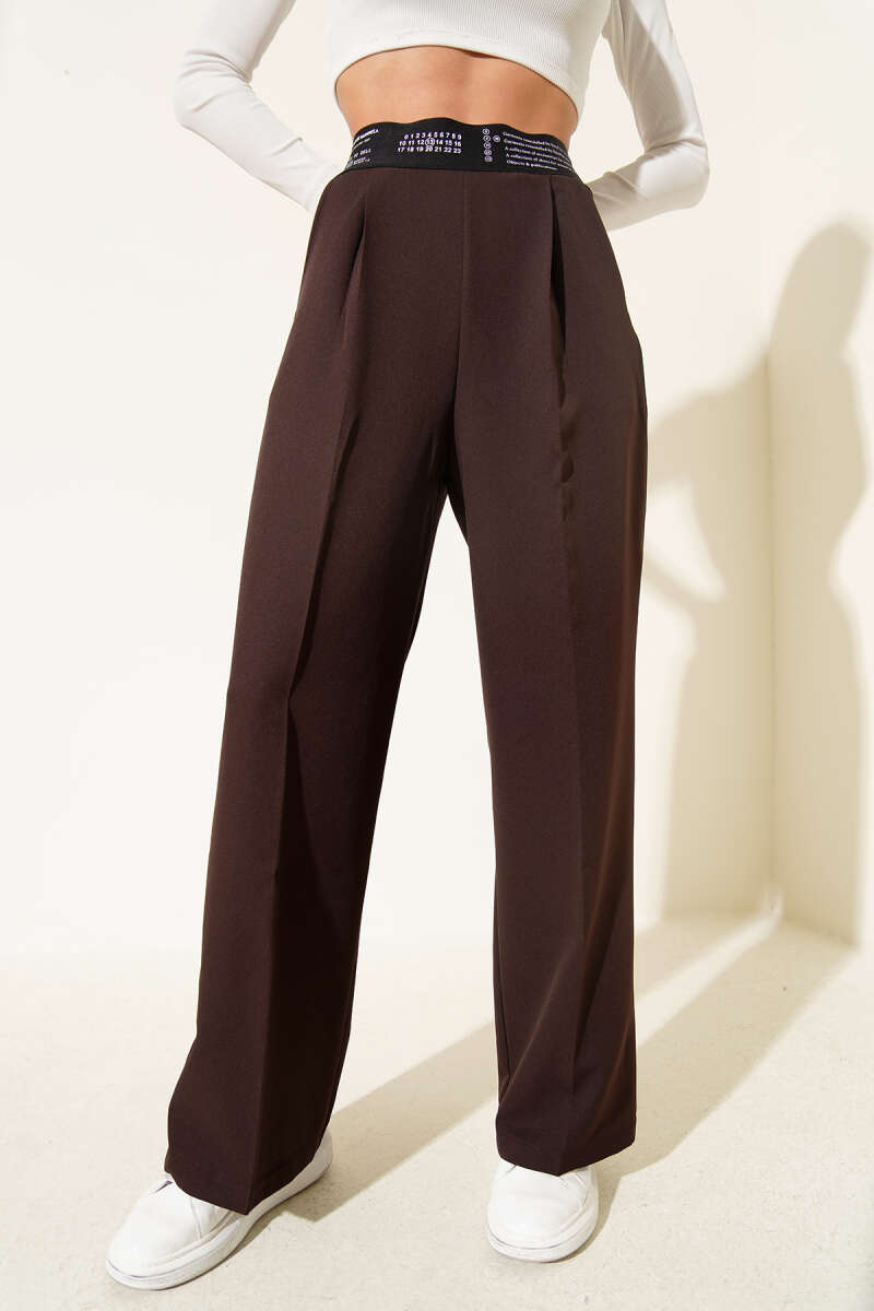 Printed Palazzo Pants with Elastic Waist - Brown