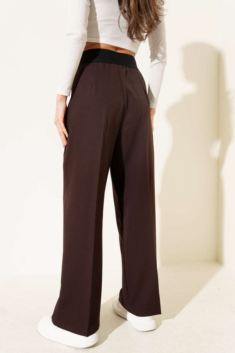 Printed Palazzo Pants with Elastic Waist - Brown