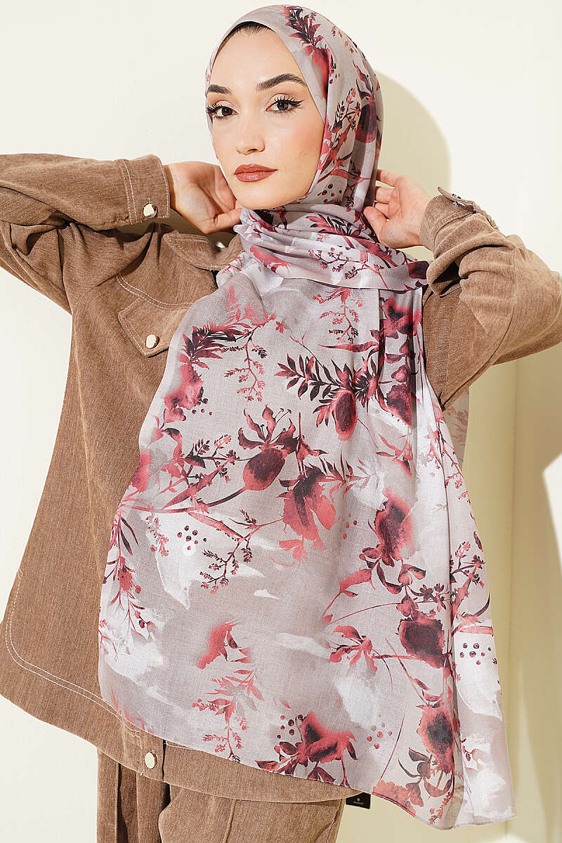Floral Print Shawl - Beige