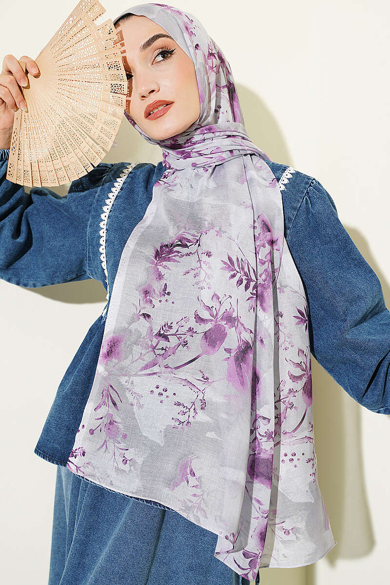 Floral Print Shawl - Grey