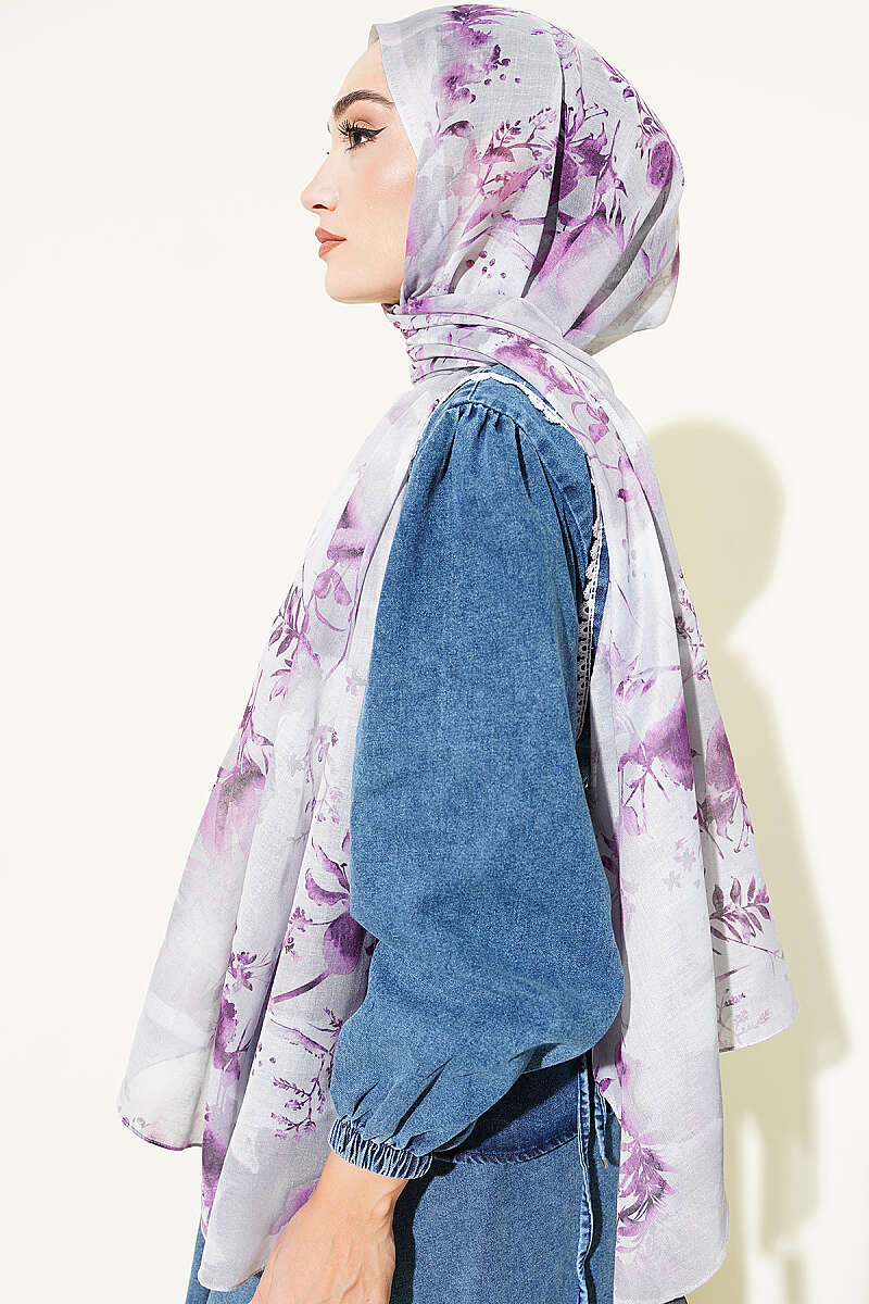 Floral Print Shawl - Grey