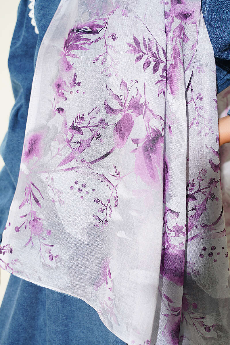 Floral Print Shawl - Grey