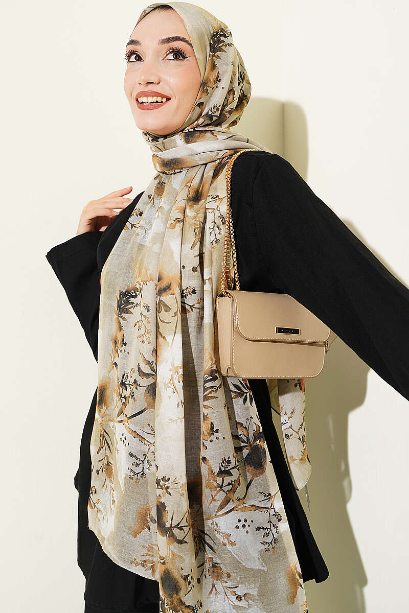 Floral Print Shawl - Dark Olive