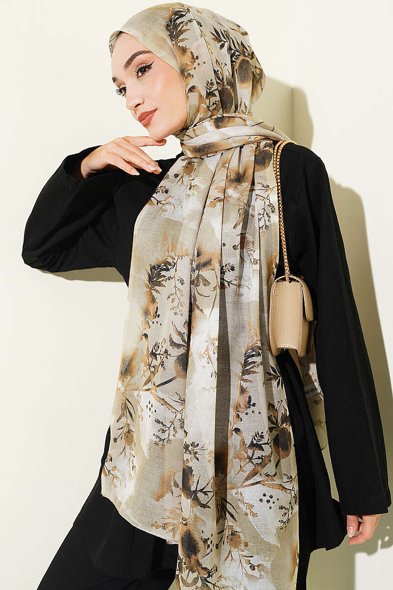 Floral Print Shawl - Dark Olive
