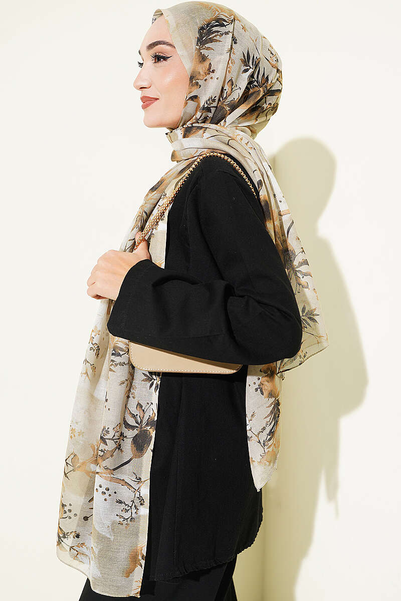 Floral Print Shawl - Dark Olive