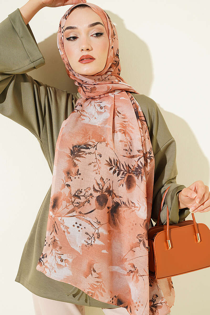 Floral Print Shawl - Onion Skin