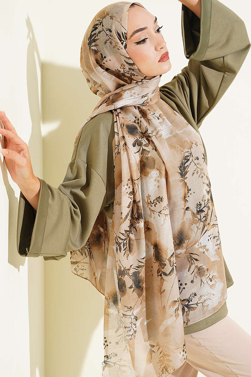 Floral Print Shawl - Olive