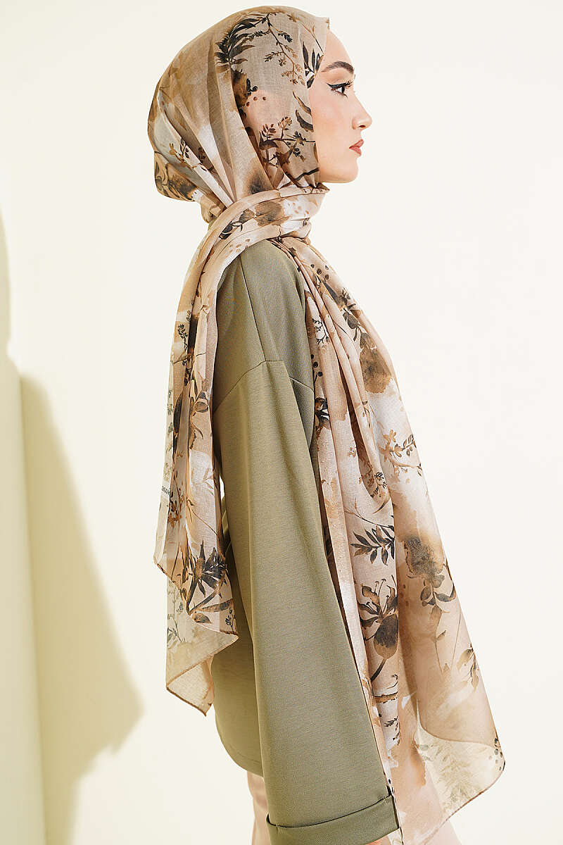 Floral Print Shawl - Olive