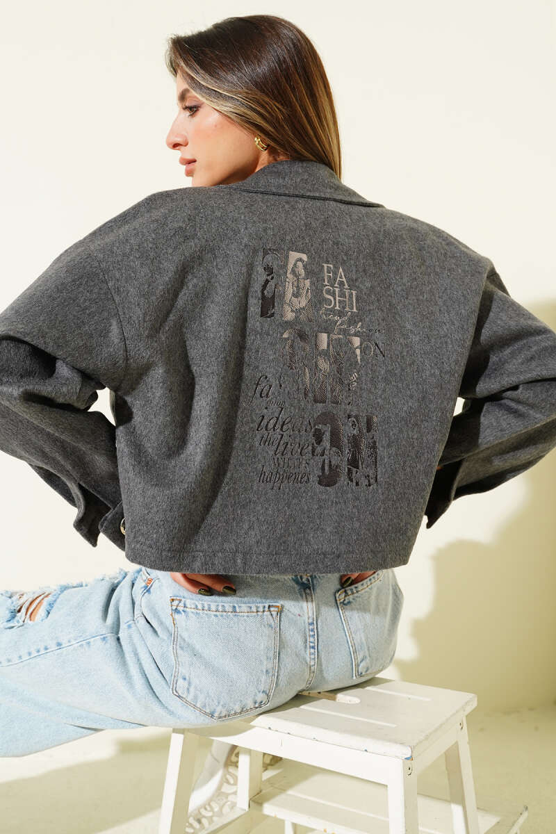 Short Printed Felt Jacket - Smoke Grey